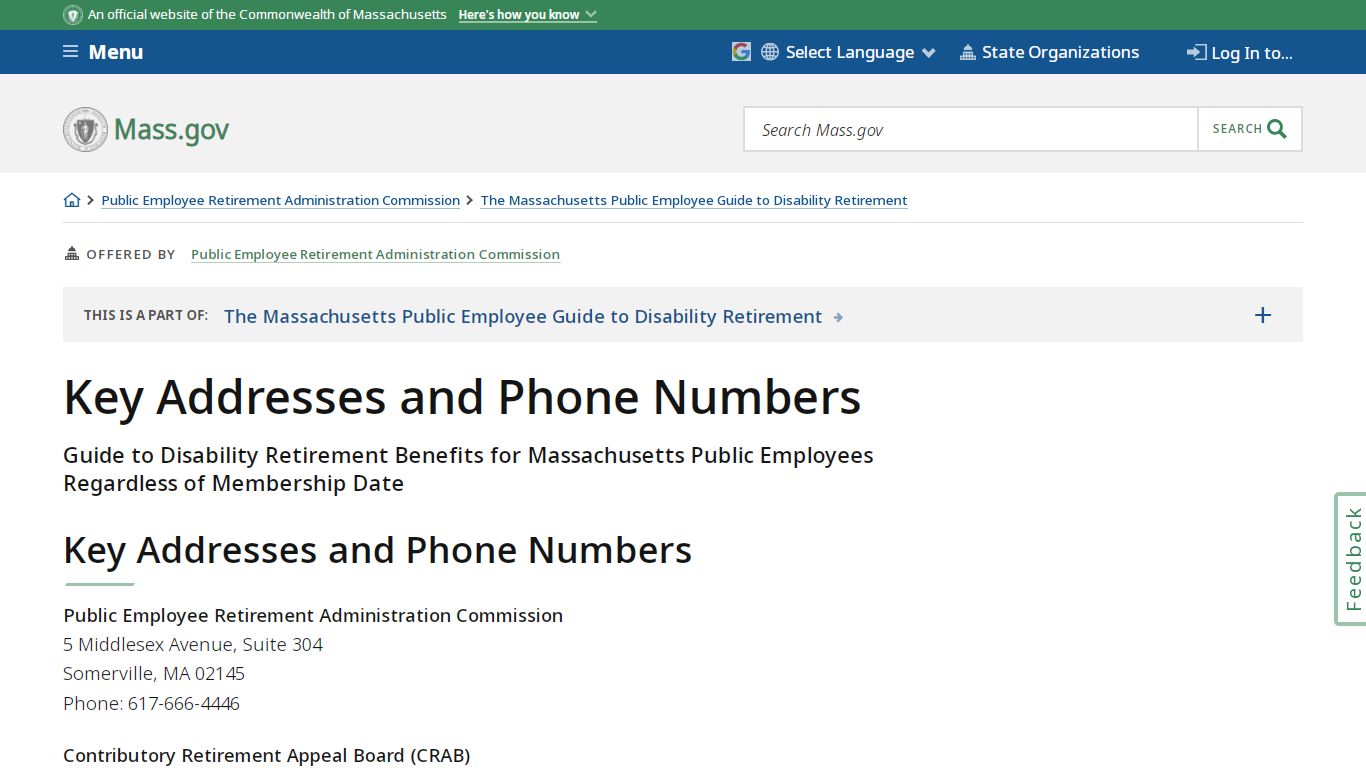 Key Addresses and Phone Numbers | Mass.gov