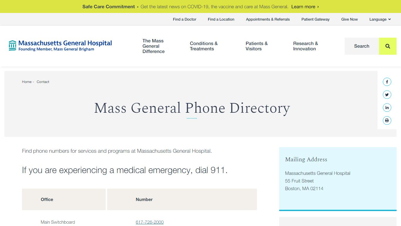 Mass General Phone Directory - Massachusetts General Hospital